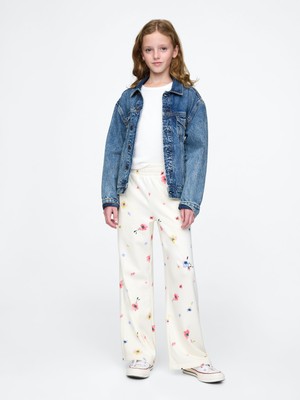Kız Çocuk Beyaz Relaxed Wide Leg Fransız Havlu Kumaşı Eşofman Altı