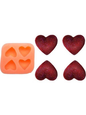 4'lü Desenli Mini Kalp Silikon Mum Kalıbı 4 x 2.3  cm