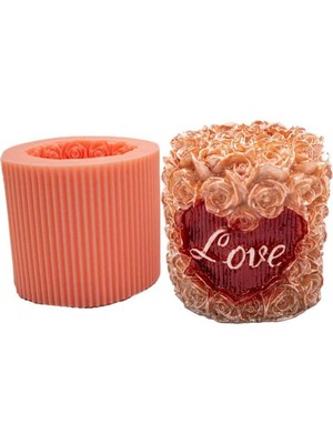 Love Yazılı Güllü Silindir Mum Kalıbı 5.5 x 6  cm