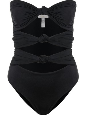 Düğüm Detaylı Siyah Mayo