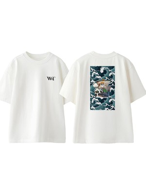 One Piece Korsan Gemisi Tasarım Sırt Baskılı Pamuk Beyaz Oversize T-Shirt