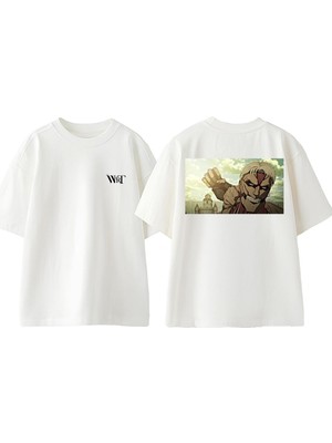 Attack On Titan 37 Tasarım Sırt Baskılı Pamuk Beyaz Oversize T-Shirt