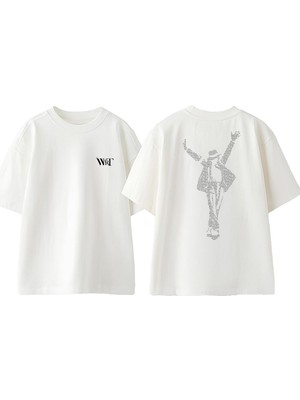 Michael Jackson Yazi Tasarım Sırt Baskılı Pamuk Beyaz Oversize T-Shirt