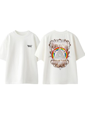 Pink Floyd Dark Side 1 Tasarım Sırt Baskılı Pamuk Beyaz Oversize T-Shirt