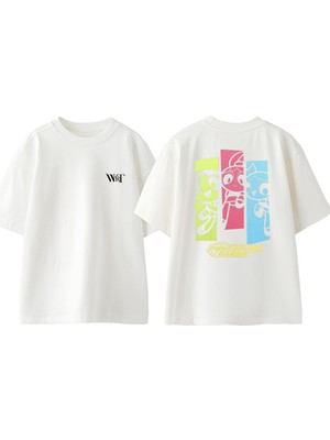 The Powerpuff Girls Tasarım Sırt Baskılı Pamuk Beyaz Oversize T-Shirt