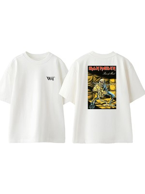 Iron Maiden Piece Mind Tasarım Sırt Baskılı Pamuk Beyaz Oversize T-Shirt