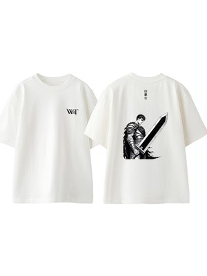 Berserk Guts Kiliç Tasarım Sırt Baskılı Pamuk Beyaz Oversize T-Shirt