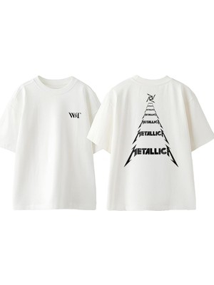 Metallica Christmas Tasarım Sırt Baskılı Pamuk Beyaz Oversize T-Shirt