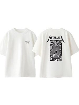 Metallica Guitar Tasarım Sırt Baskılı Pamuk Beyaz Oversize T-Shirt