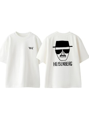 Heisenberg Karakalem Tasarım Sırt Baskılı Pamuk Beyaz Oversize T-Shirt