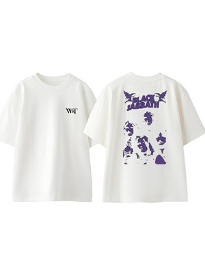 Black Sabbath Mor Tasarım Sırt Baskılı Pamuk Beyaz Oversize T-Shirt