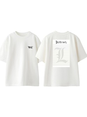 Death Note 8 Tasarım Sırt Baskılı Pamuk Beyaz Oversize T-Shirt