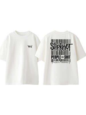 Slipknot People Shıt Tasarım Sırt Baskılı Pamuk Beyaz Oversize T-Shirt