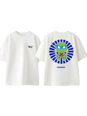 Leonardo Japon Tasarım Sırt Baskılı Pamuk Beyaz Oversize T-Shirt