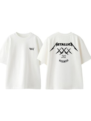 Metallica 30 1981 Tasarım Sırt Baskılı Pamuk Beyaz Oversize T-Shirt