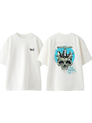 Metallica Marches On Tasarım Sırt Baskılı Pamuk Beyaz Oversize T-Shirt