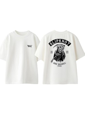 Slipknot Des Moınes Tasarım Sırt Baskılı Pamuk Beyaz Oversize T-Shirt