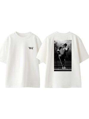 Michael Jackson 1 Tasarım Sırt Baskılı Pamuk Beyaz Oversize T-Shirt