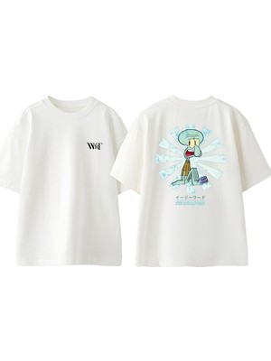 Souıdward Japon Tasarım Sırt Baskılı Pamuk Beyaz Oversize T-Shirt