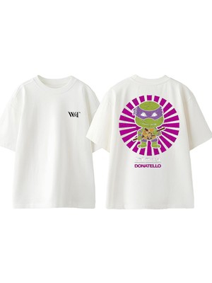 Donatello Japon Tasarım Sırt Baskılı Pamuk Beyaz Oversize T-Shirt