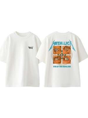 Metallica The Beholder Tasarım Sırt Baskılı Pamuk Beyaz Oversize T-Shirt