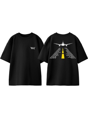 Airplane Pilot Flying Tasarım Sırt Baskılı Pamuk Siyah Oversize T-Shirt