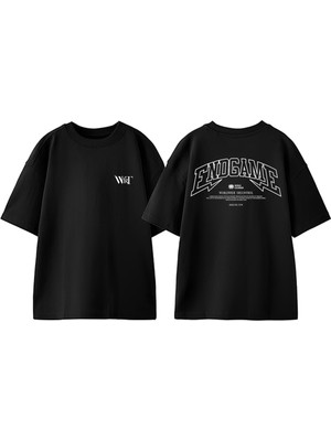 End Game Tasarım Sırt Baskılı Pamuk Siyah Oversize T-Shirt