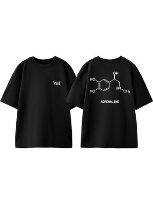 Adrenaline Tasarım Sırt Baskılı Pamuk Siyah Oversize T-Shirt