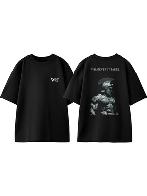 Whatever It Takes Tasarım Sırt Baskılı Pamuk Siyah Oversize T-Shirt