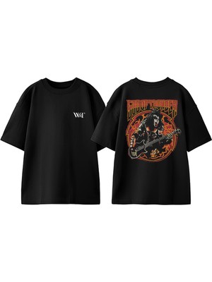 God Of Thunder Tasarım Sırt Baskılı Pamuk Siyah Oversize T-Shirt