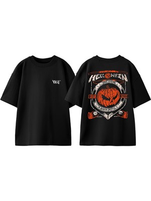 Helloween Power Metal Tasarım Sırt Baskılı Pamuk Siyah Oversize T-Shirt