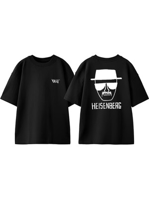Heisenberg Karakalem Tasarım Sırt Baskılı Pamuk Siyah Oversize T-Shirt