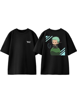 One Piece Angry Zoro Tasarım Sırt Baskılı Pamuk Siyah Oversize T-Shirt