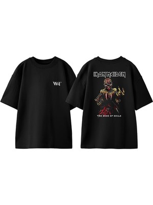 Iron Maiden The Book Tasarım Sırt Baskılı Pamuk Siyah Oversize T-Shirt