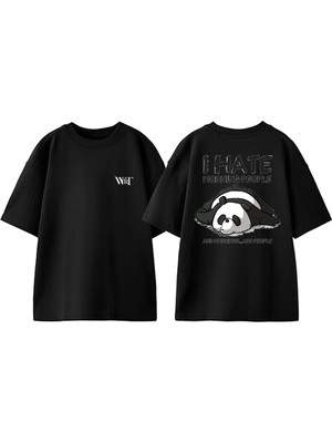 I Hate Morning People Tasarım Sırt Baskılı Pamuk Siyah Oversize T-Shirt