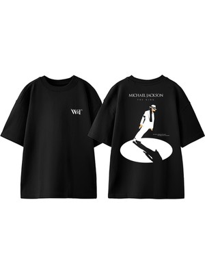 Michael Jackson King 1 Tasarım Sırt Baskılı Pamuk Siyah Oversize T-Shirt