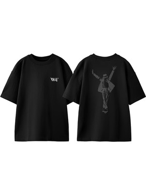 Michael Jackson Yazi Tasarım Sırt Baskılı Pamuk Siyah Oversize T-Shirt