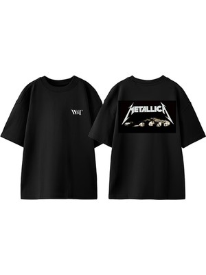 Metallica Band Group Tasarım Sırt Baskılı Pamuk Siyah Oversize T-Shirt