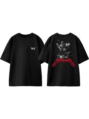 Metallica Men Rock Tasarım Sırt Baskılı Pamuk Siyah Oversize T-Shirt