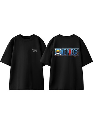 One Piece Amblem Tasarım Sırt Baskılı Pamuk Siyah Oversize T-Shirt