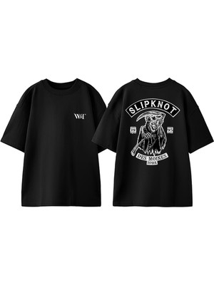 Slipknot Des Moınes Tasarım Sırt Baskılı Pamuk Siyah Oversize T-Shirt