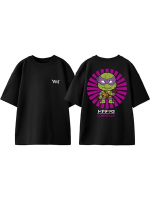 Donatello Japon Tasarım Sırt Baskılı Pamuk Siyah Oversize T-Shirt