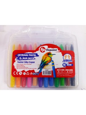 Fixpoint Çevirmeli Pastel Mum Boya 12'li Renkli Kalemler Hızlı Kurur Plastik Çantada