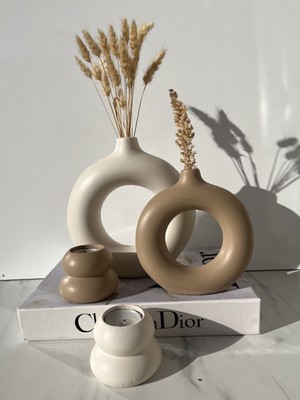 Luxury Sibel/ela Tasarım 2’li Halka Vazo, Mumluk Set 20X19 15X14 1 Adet