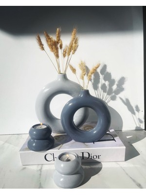 Luxury Sibel/ela Tasarım 2'li Halka Vazo 2'li Mumluk Set 1 Adet