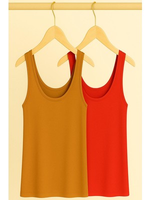 2 Adet A Kesim Rahat Kalıp Basic Kalın Askılı Atlet Tişört