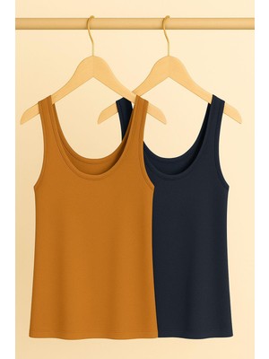 2 Adet A Kesim Rahat Kalıp Basic Kalın Askılı Atlet Tişört