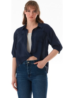 Basic Body Detaylı Çift Cepli Crop Gömlek