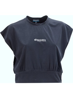 Discovery Expedition D5SL-TST3509 Antrasit Bisiklet Yaka Relaxed Düz Kadın T-Shirt