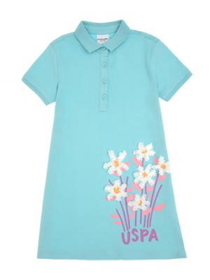 U.s. Polo Assn. Baskılı Açık Mavi Kız Çocuk Diz Üstü Elbise Veran